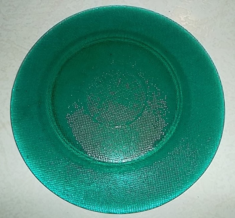 Vintage Forest Green Hand-Pressed Designed Collectible Solid Glass Dinner Plate image 8
