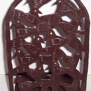 Haitian Art, Signed Josnel Bruno Handmade Recycled Drum Metal &quot;Birds&quot; Sculpture Bookends Display Haiti