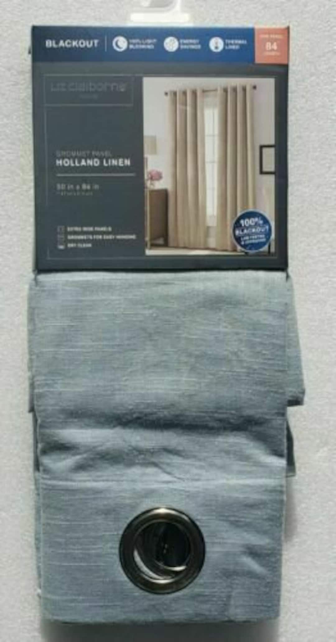 New 1 JC Penney JCP Home Holland Linen BLUE 100 Blackout Grommet 50x84