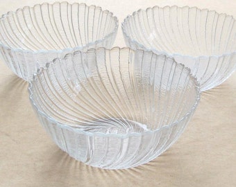 Arcoroc (3) 5 1/2" Seabreeze/Swirl Design Glass Serving Bowls- Made In France