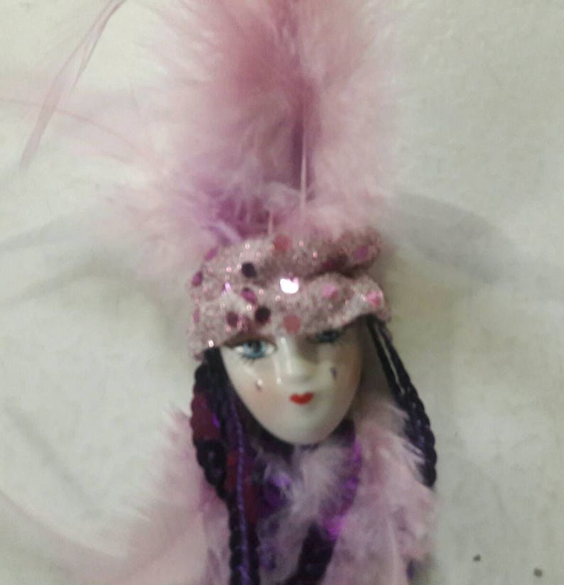 Vintage Porcelain Faces By Elvira /& Jackie Porcelain Magnet For Board Display Dress-up Style Handmade Pink Feathers Glamour Woman