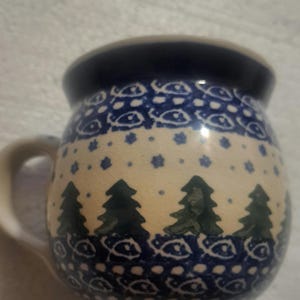 Vintage Bunzlauer Keramik Tasse, B. Fidelus handbemalte Keramik, hergestellt in Polen