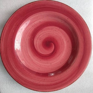 Hausenware Hand Painted TWIST RED Color Design Large Dinner Plate Stonemite 11 3/4&quot;