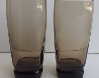 Bicchieri vintage Libbey Carrington Square Rocks, bicchieri da collezione color marrone fumo