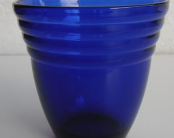 Vintage (1) Cobalt Blue Depression Ribbed Designed Short Collectible Glasses, Italy