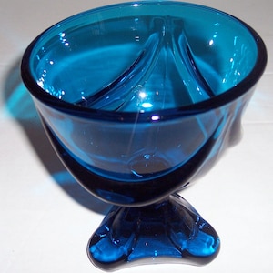 Vintage Serene Blue Solid Depression Pressed Glass Compote Table Display