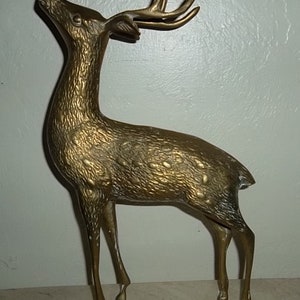 Vintage Brass Reindeer Figurine: Mid-Century Hand-Engraved Sculpture