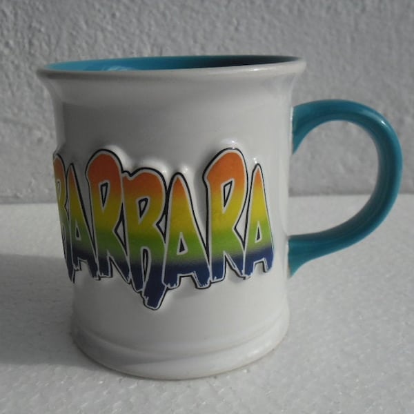 BARBARA Name Coffee Collectible White Ceramic Gift Mug With Name In Rainbow Colors