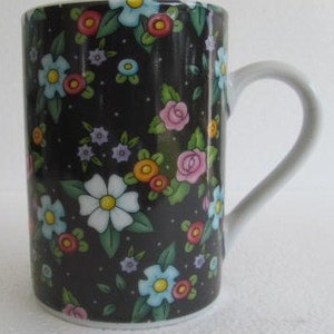 At Home With Mary Engelbreit ME - Black Flower Floral Porcelain Coffee Mug
