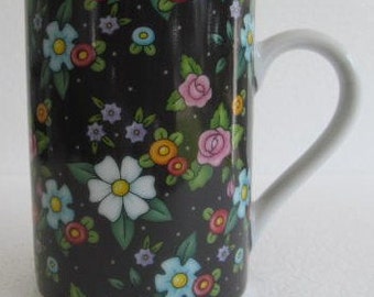At Home With Mary Engelbreit ME - Black Flower Floral Porcelain Coffee Mug