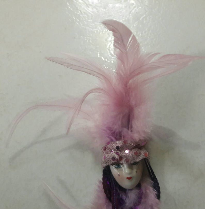 Vintage Porcelain Faces By Elvira /& Jackie Porcelain Magnet For Board Display Dress-up Style Handmade Pink Feathers Glamour Woman