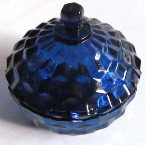 Vintage Indiana Glass Whitehall Pattern Cobalt Blue Color Candy Bowl With Lid Cover