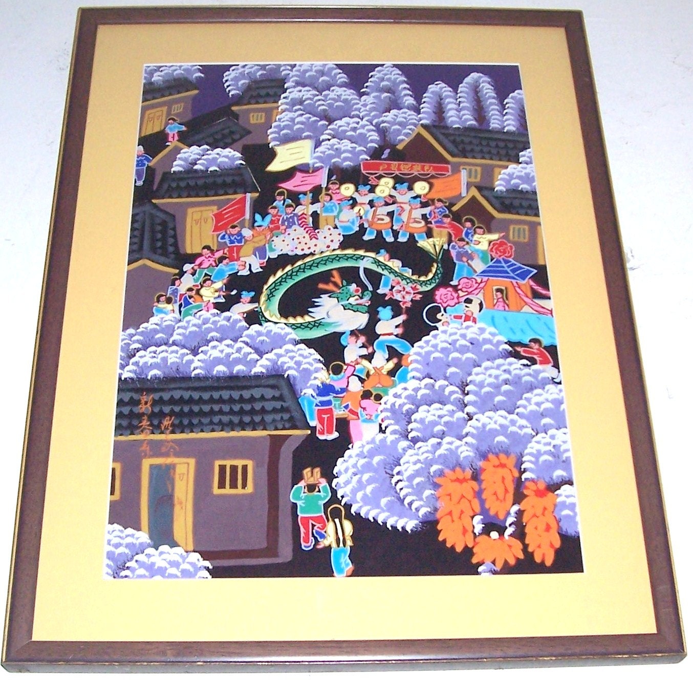 Signed Chinese New Year Oriental Huxian Jinshan Peasant Art Asian