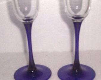 Luminarc Arocroc Champagne Cobalt Blue Long Stem Flute Glasses - Made In France