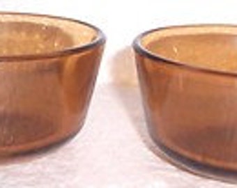 Anchor Hocking (2) Brown Color Glass Collectible Custard Bowls 6 oz USA