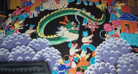 署名入り 中国の旧正月 東洋の虎仙金山農民芸術 アジア絵画 中国