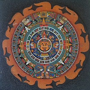 Aztec Collectible Sun Stone, Mayan Sandpainting Calendar Wall Display Plaque Native Mexican