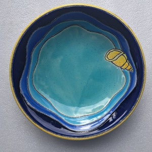 Caribe, Artesa Hand Painted Cereal Ceramic Bowl, Sea Shells Dinnerware Designs Collection, Made In Ecuador