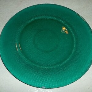 Vintage Forest Green Hand-Pressed Designed Collectible Solid Glass Dinner Plate image 7