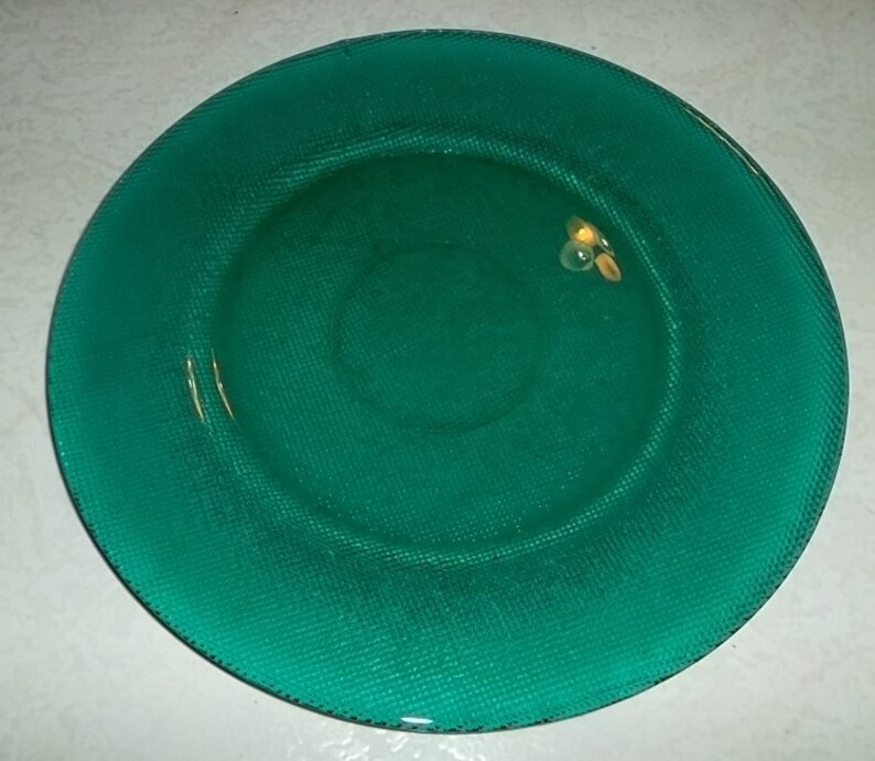 Vintage Forest Green Hand-Pressed Designed Collectible Solid Glass Dinner Plate image 7