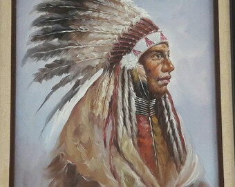 Vintage Native American Indian Chief With Feathered