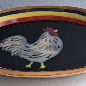 Vintage Rommel Nueva For SAPARNA Hand-painted Rooster Ceramic Serving Platter Multi-colored Edging Platter