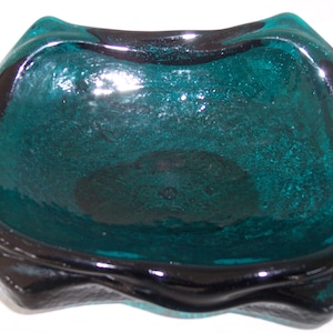 Vintage 1950&#39;s Blenko Aqua Green Color Handmade Sculptured Glass Square Display Block