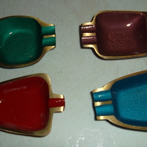 Vintage Set of 4 Judaica Brass Enamel Colored Beautiful Ornate Ashtray Zodiac Signs Shalom Jerusalem Made In Israel