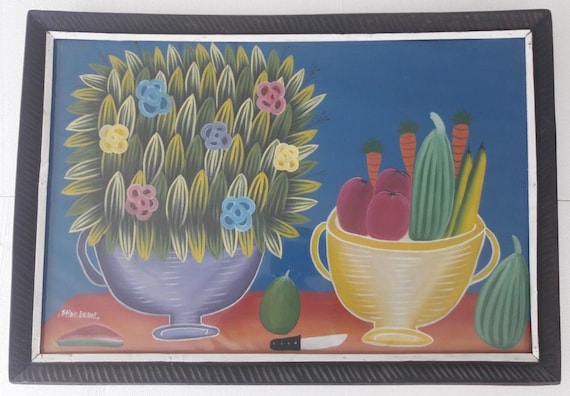 Rare & Vintage Seide Benoit Haitian Native Art Still Life Painting Haiti - Listed Artist