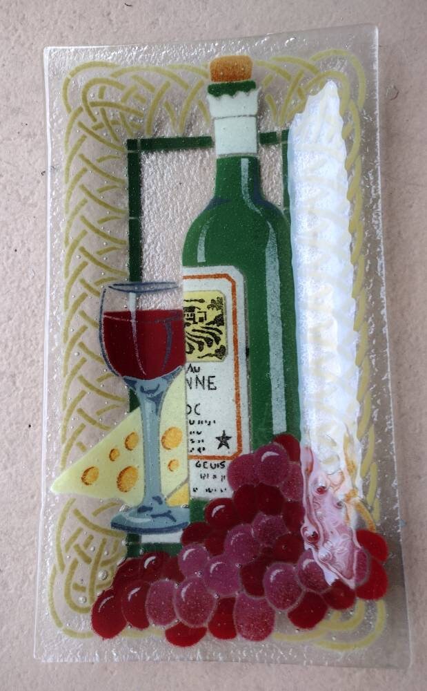 Rare Peggy Karr Fused Glass Plate: Wine Bottle & Grapes Display - Etsy