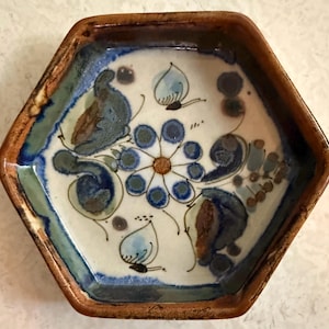 VINTAGE Ken Edwards Handpainted Hexagon Pottery Dish – Tonala Art Mexico