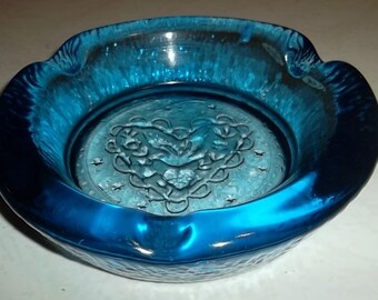 ヴィンテージ ブレンコ 灰皿：1960年代のセレーンブルー プレスガラス