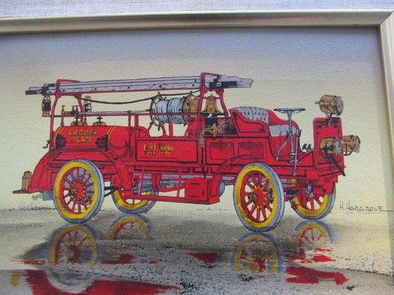 H. Hargrove Serigraph: "Fire Engine" Color Painting, Framed