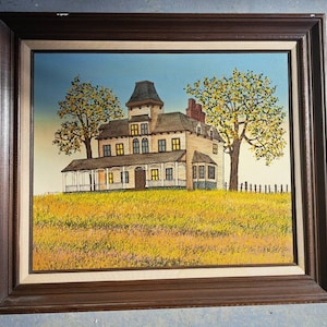 Vintage Serigraph Painting By H. Hargrove  Titled  &quot;The Old Country House/Home&quot; Hand Signed, Color Wood Frame