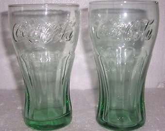 LIBBEY Coca-Cola McDonald (2) Light Green Tall Collectible Tumbler Glass