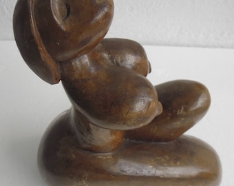 Vintage Hand Carved Wood Sculpture: African Woman Statue Art