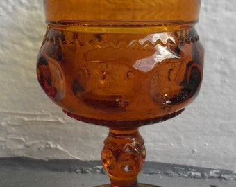 Vintage Indiana Glass Kings Crown Thumbprint Design Amber Color Goblet