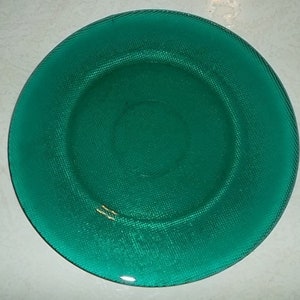 Vintage Forest Green Hand-Pressed Designed Collectible Solid Glass Dinner Plate image 1