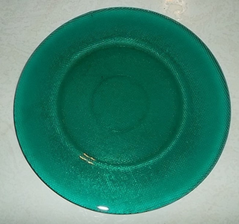 Vintage Forest Green Hand-Pressed Designed Collectible Solid Glass Dinner Plate image 1