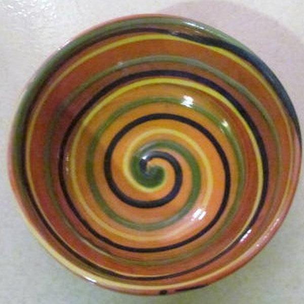 Handmade Earthworks Ceramic Pottery "Orange Swirl" Bowl Barbados by Goldie Spieler