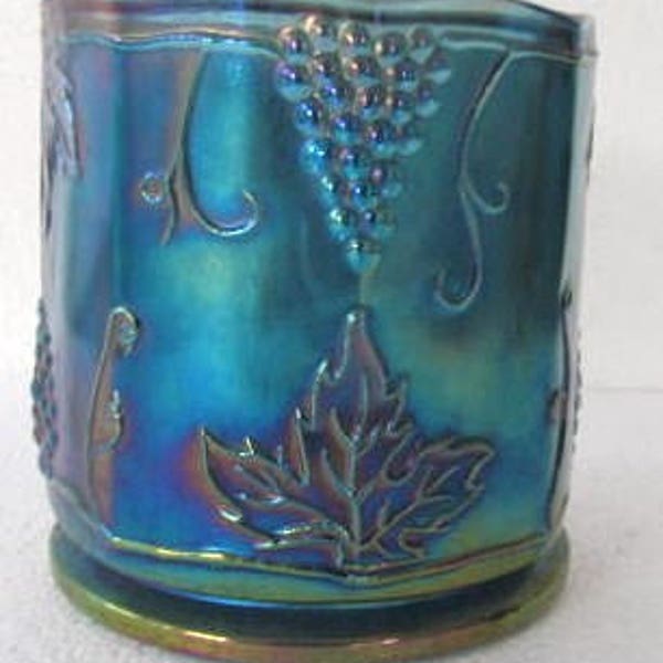 Vintage Indiana Glass Blue/Purple Carnival Iridescent Color Grape & Fruit Design Candy Biscuit Canister Display Without Cover