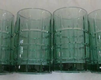 Vintage Set of (4) Anchor Hocking Tartan Manchester Green Color Flat Juice Collectible Glasses