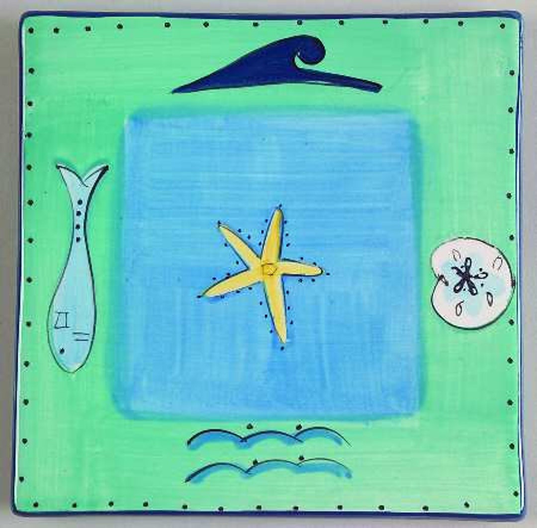 Brushes K.I.C. Hand Painted Table Tile Ocean Seaside Etsy