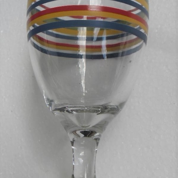 Libbey Multi-Striped Wine-Glasses-Fiesta-Red-Blue-Green- And Yellow Stripes Stem Glasses 7"