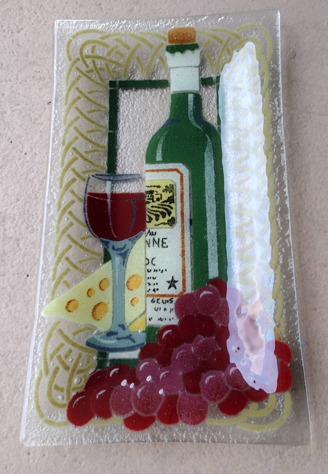Rare Peggy Karr Fused Glass Plate: Wine Bottle & Grapes Display - Etsy