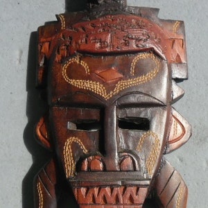 African Hand Carved Warrior Tribal Wood &quot;Face&quot;  Wall Mask Sculpture Art Kenya
