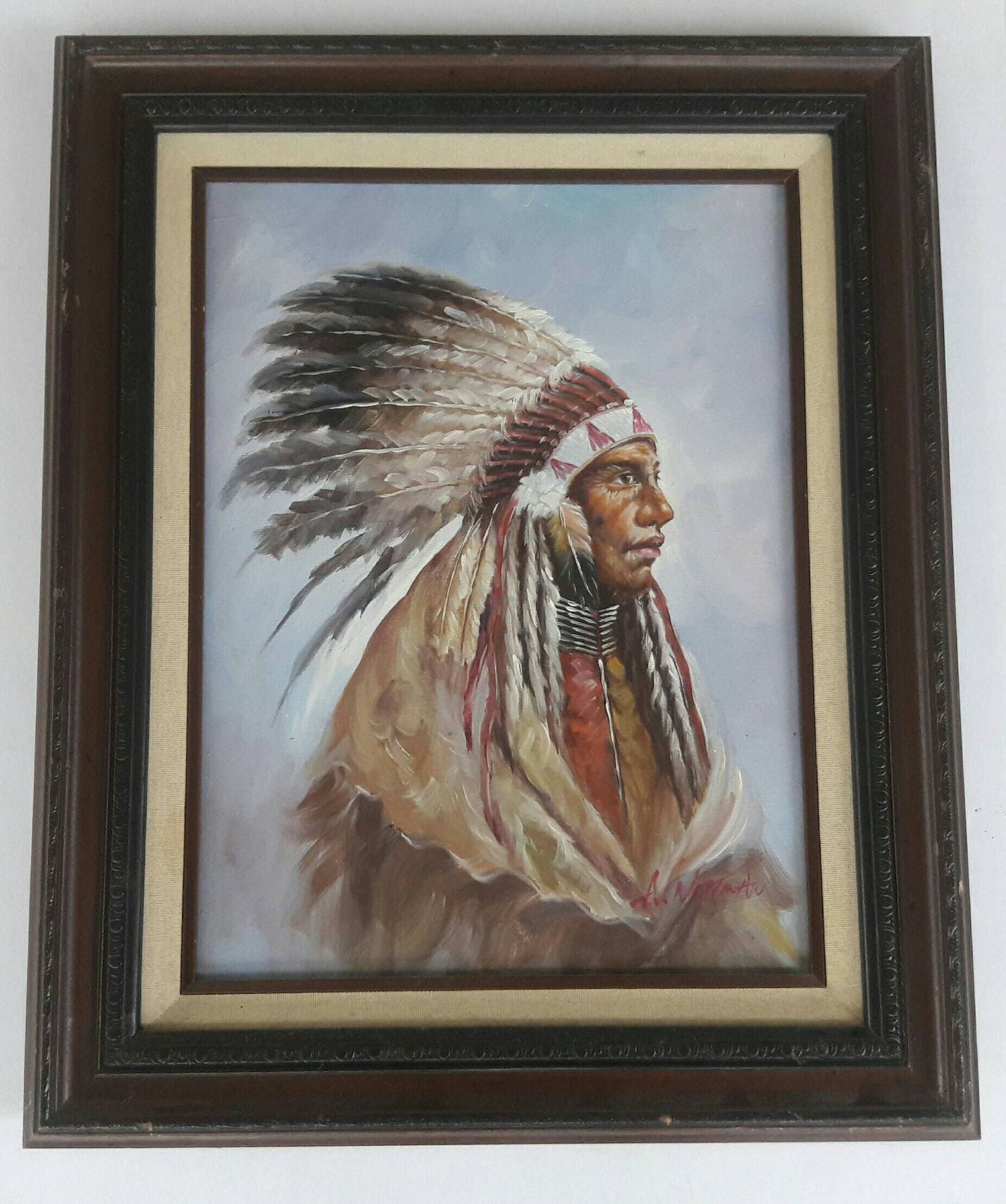 Vintage Native American Indian Chief Acrylic Painting, Signed A. Nerman ...