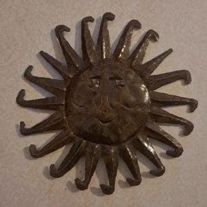 Recycled Metal Sun Face Sculpture: Haitian Steel Drum Art