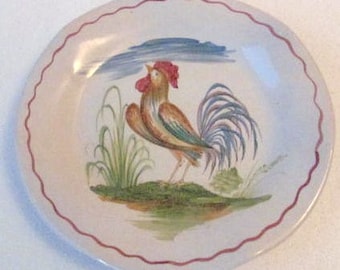 Assiette coq en céramique peinte à la main : assiette plate italienne de collection