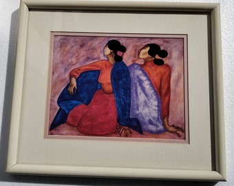 Rare Hand Signed R.C Gorman "Woman In Red" Navajo - Native American Indian Woman Art Print Framed